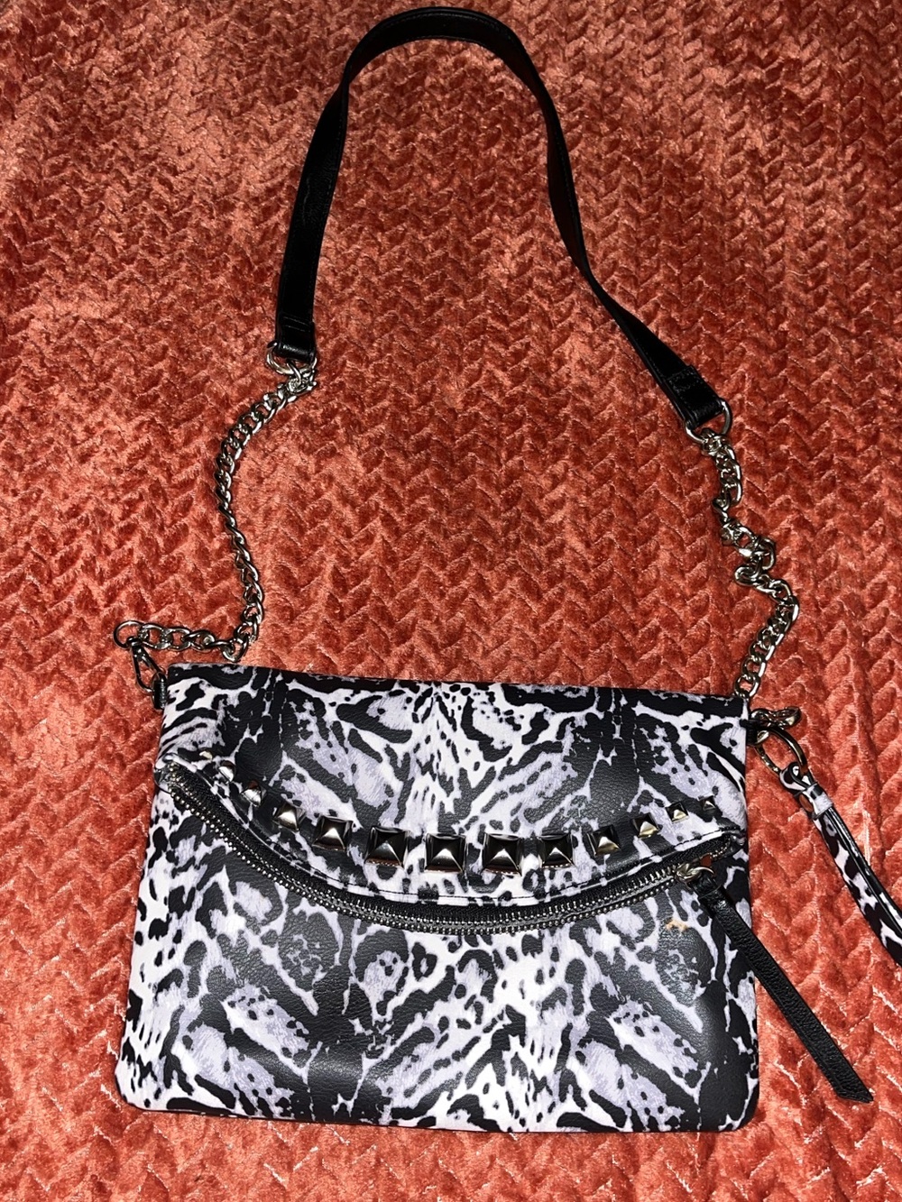 Enzo Angiolini Black & White Animal Print Crossbody with Studs